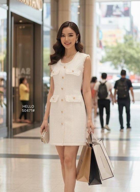 Tweed Sleeveless Short Dress